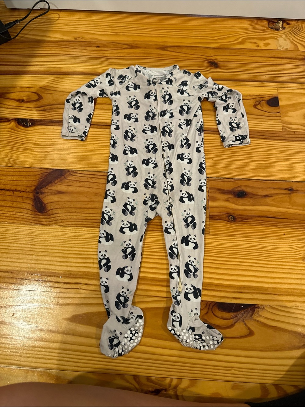 Cozy Panda Print Footed One-Piece Pajama - Gray/Black